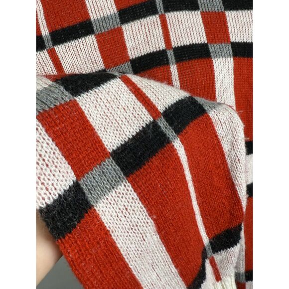 90s Vintage Plaid Wool-Blend Knit Cardigan Sweater Red Black White, Size Medium - Picture 7 of 11